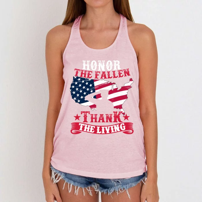 Honor The Fallen Thank The Living Proudly Support Our Troops Meaningful Gift Women's Knotted Racerback Tank