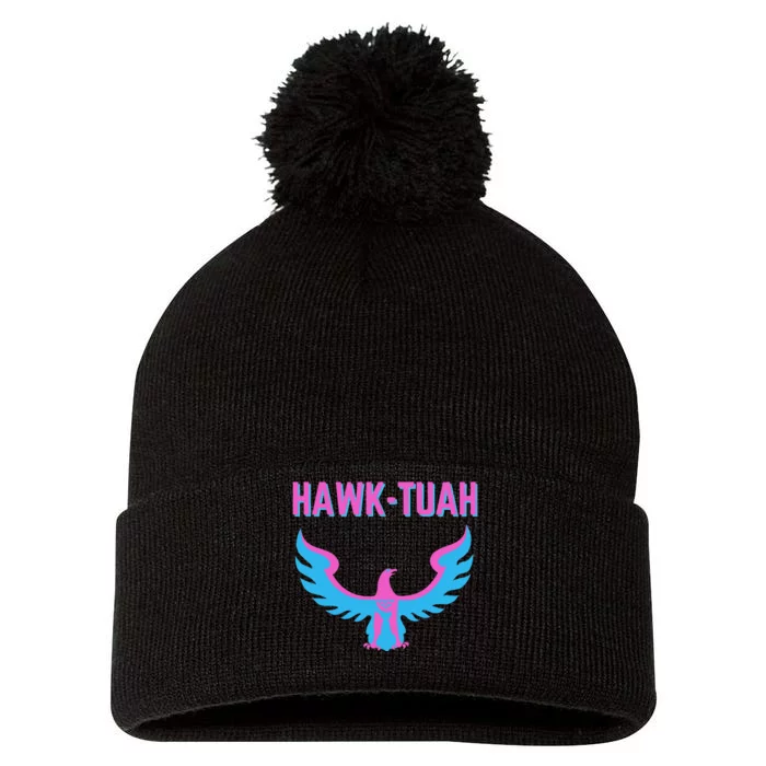 Hawk Tuah Funny Viral Meme Design Pom Pom 12in Knit Beanie