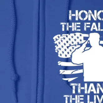 Honor The Fallen Thank The Living Saluting Soldier American Gift Full Zip Hoodie