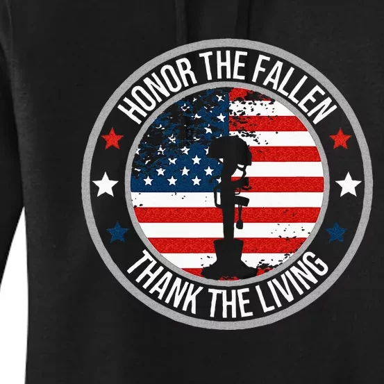 Honor The Fallen Thank The Living Memorial Day Veteran Flag Women's Pullover Hoodie