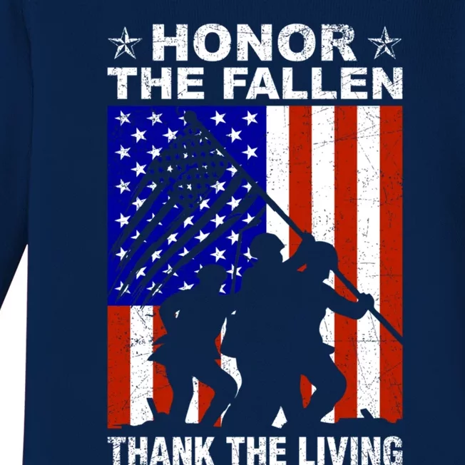 Honor The Fallen Thank The Living Memorial Day Veteran Funny Gift Baby Long Sleeve Bodysuit