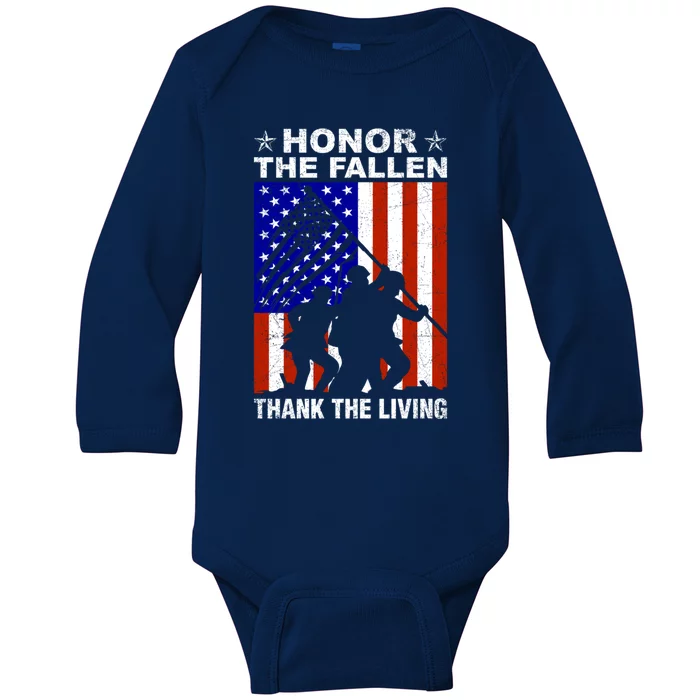 Honor The Fallen Thank The Living Memorial Day Veteran Funny Gift Baby Long Sleeve Bodysuit