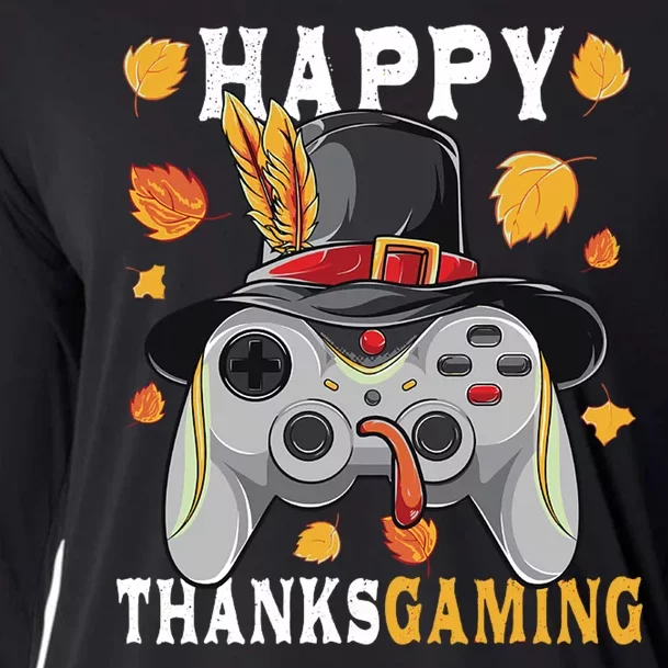 Happy Thanksgaming Funny Cute Thanksgiving Gamer Cooling Performance Long Sleeve Crew