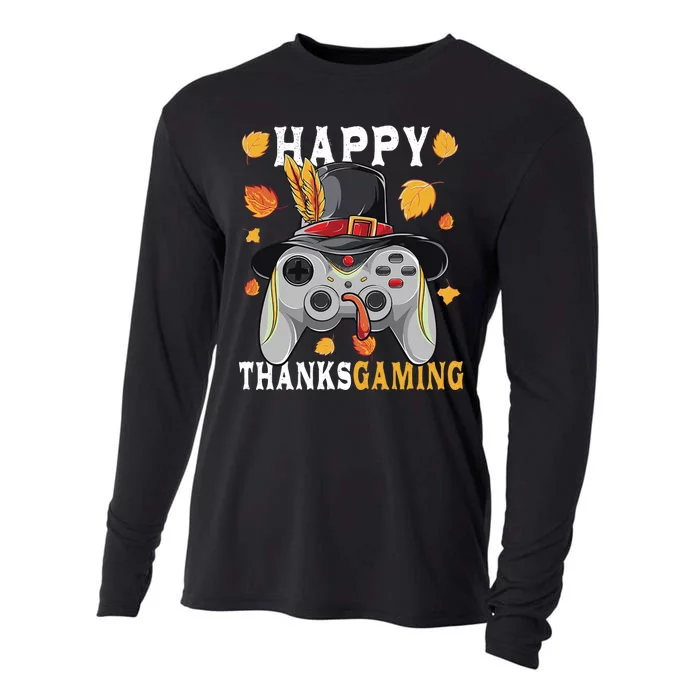 Happy Thanksgaming Funny Cute Thanksgiving Gamer Cooling Performance Long Sleeve Crew