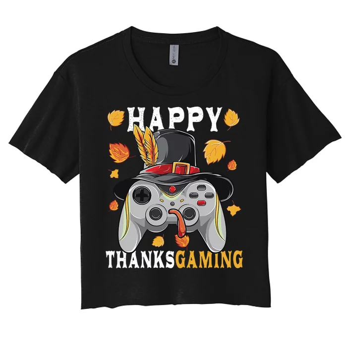 Happy Thanksgaming Funny Cute Thanksgiving Gamer Women's Crop Top Tee