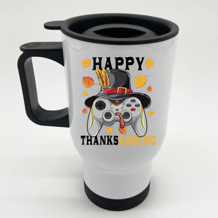 Happy Thanksgaming Funny Cute Thanksgiving Gamer Front & Back Stainless Steel Travel Mug