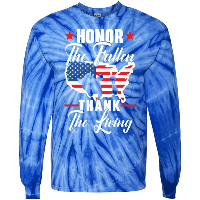 Honor The Fallen Thank The Living Usa American Memorial Day Cute Gift Tie-Dye Long Sleeve Shirt