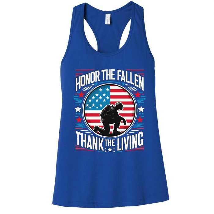 Honor The Fallen Thank The Living Memorial Day Veteran Flag Gift Women's Racerback Tank