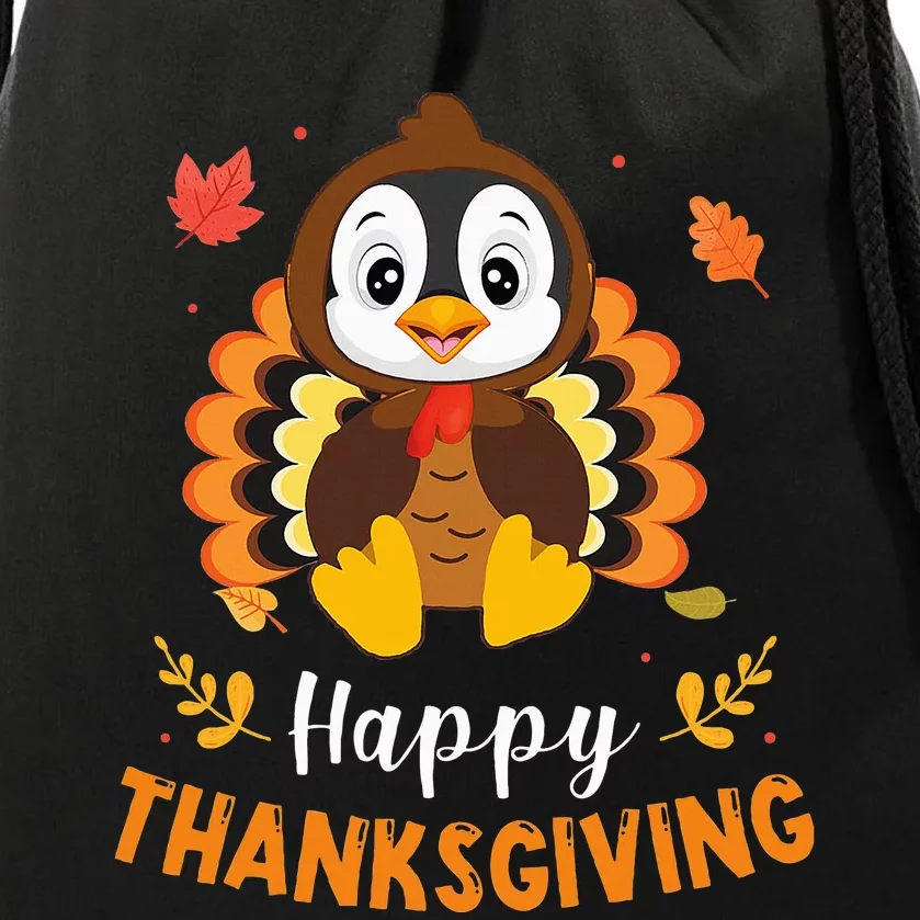 Happy Thanksgiving Funny Penguins Turkey Costume Lover Gifts Drawstring Bag