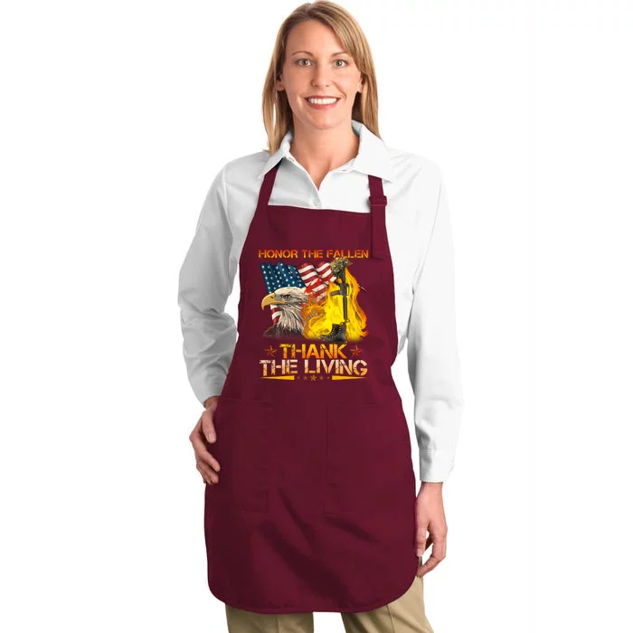 Honor The Fallen Thank The Living Memorial Day Full-Length Apron With Pocket