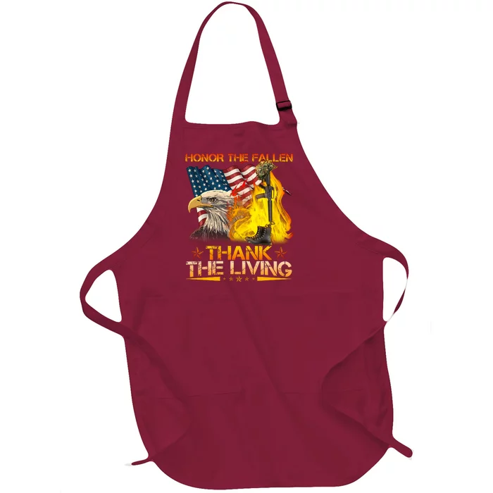 Honor The Fallen Thank The Living Memorial Day Full-Length Apron With Pocket