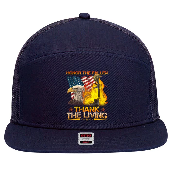 Honor The Fallen Thank The Living Memorial Day 7 Panel Mesh Trucker Snapback Hat