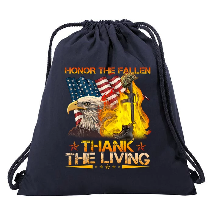 Honor The Fallen Thank The Living Memorial Day Drawstring Bag