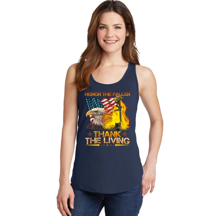 Honor The Fallen Thank The Living Memorial Day Ladies Essential Tank