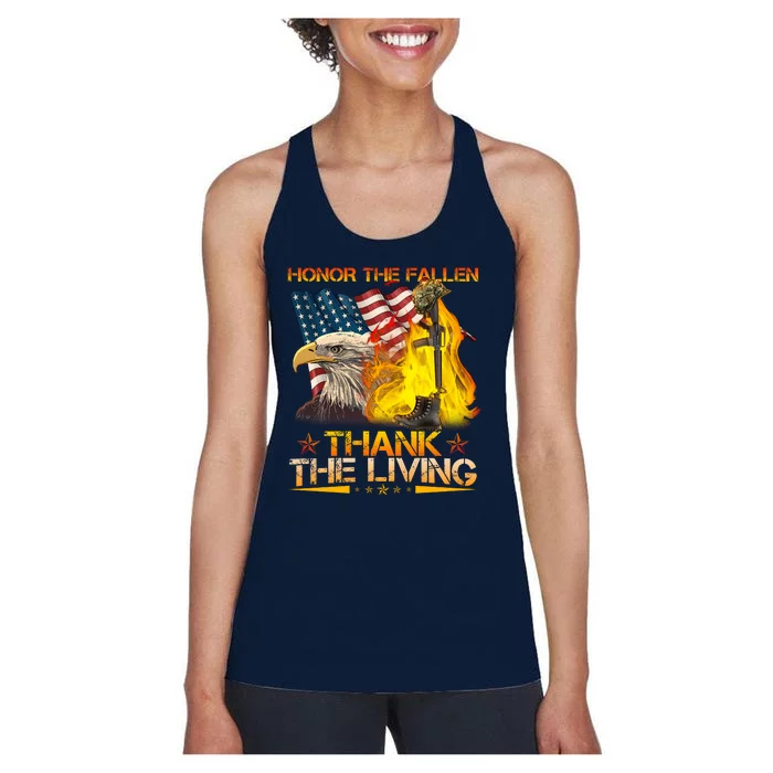 Honor The Fallen Thank The Living Memorial Day Women's Racerback Tank