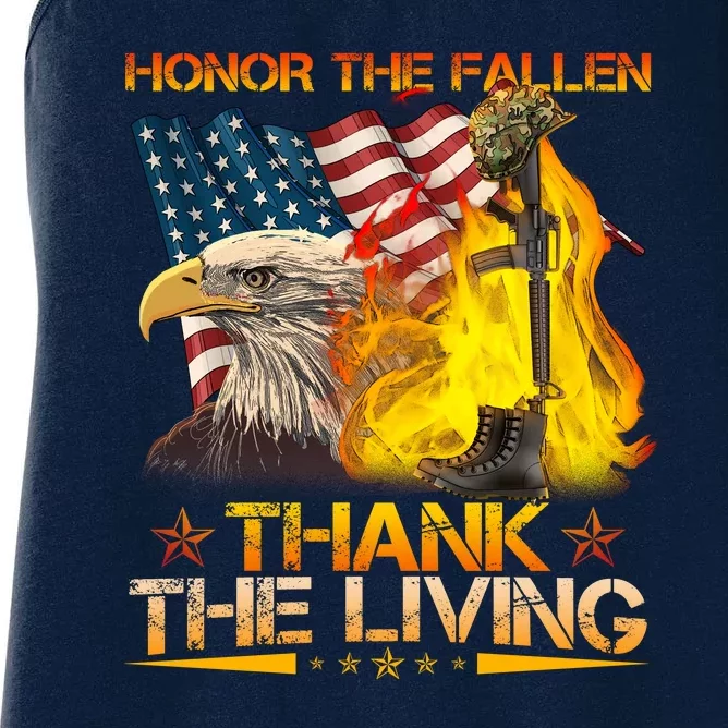 Honor The Fallen Thank The Living Memorial Day Women's Racerback Tank