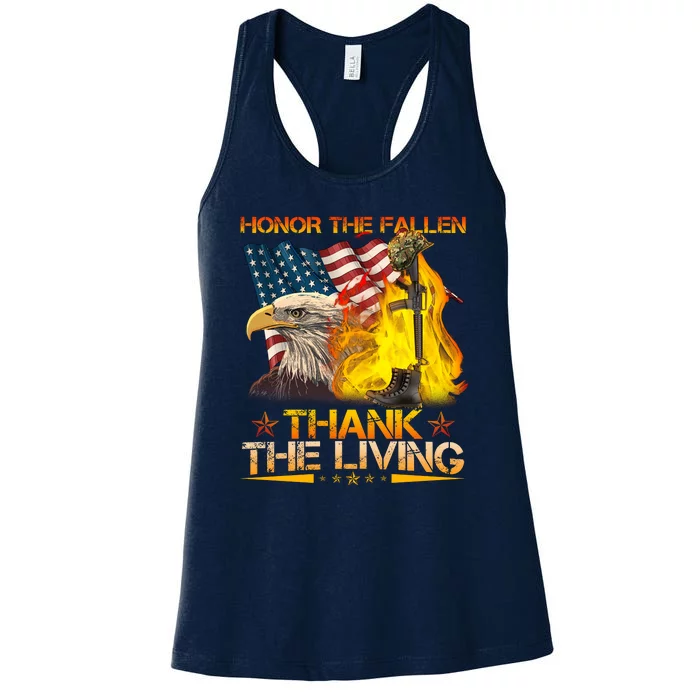 Honor The Fallen Thank The Living Memorial Day Women's Racerback Tank