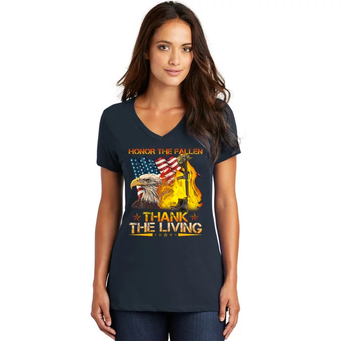 Honor The Fallen Thank The Living Memorial Day Women's V-Neck T-Shirt