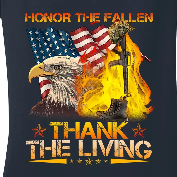 Honor The Fallen Thank The Living Memorial Day Women's V-Neck T-Shirt