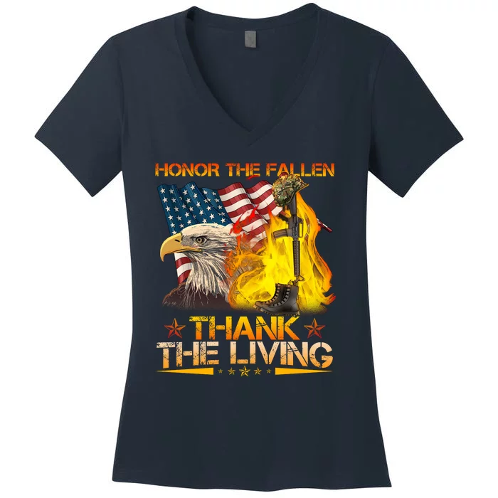 Honor The Fallen Thank The Living Memorial Day Women's V-Neck T-Shirt