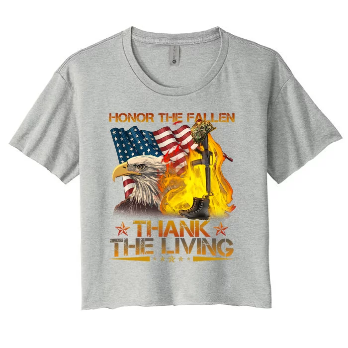 Honor The Fallen Thank The Living Memorial Day Women's Crop Top Tee