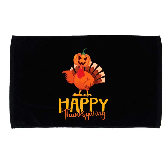 Happy Thanksgiving Funny Turkey Pumpkin Head Fall Autumn Microfiber Hand Towel