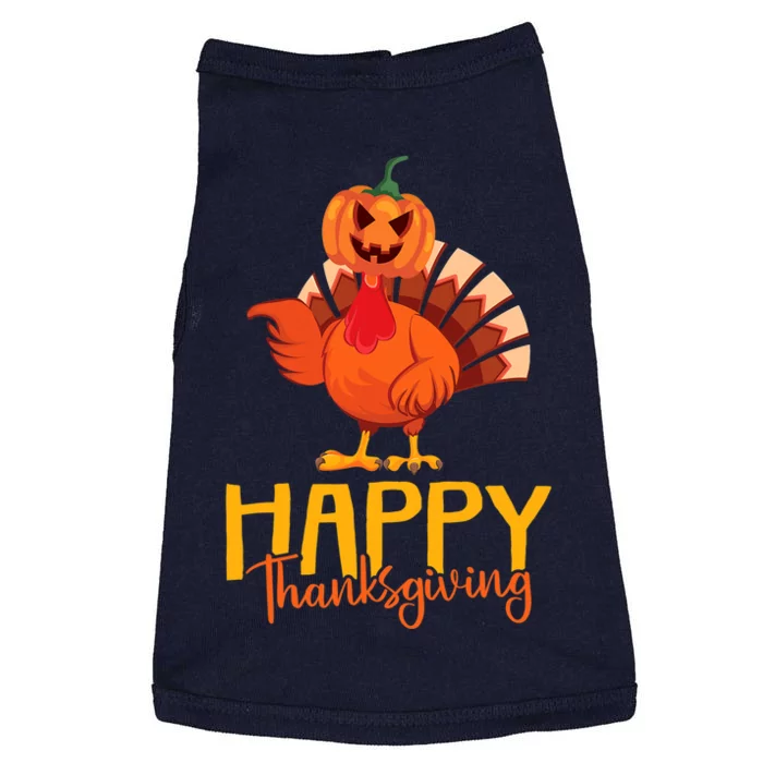 Happy Thanksgiving Funny Turkey Pumpkin Head Fall Autumn Doggie Tank