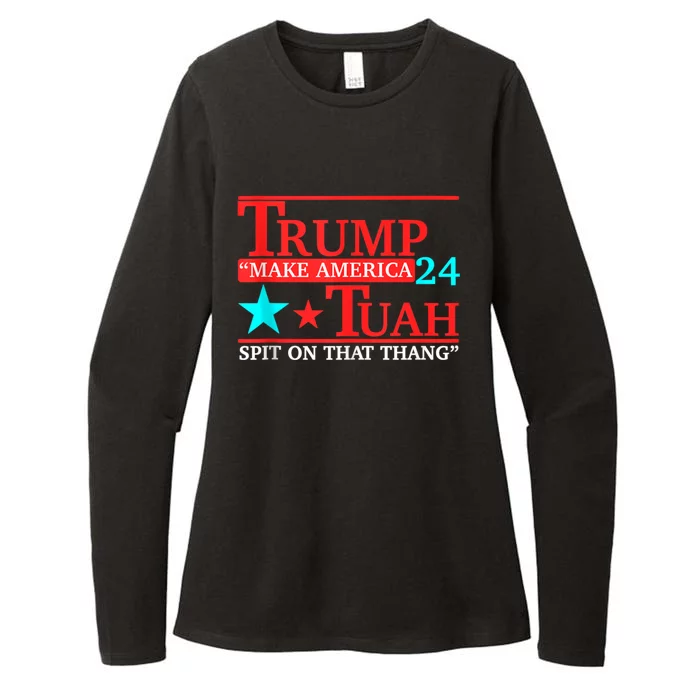 Hawk Tuah Funny Viral Humor Meme Video 24 Trump Tua Womens CVC Long Sleeve Shirt