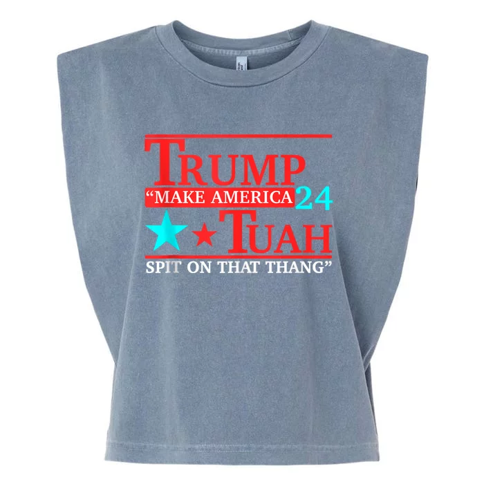 Hawk Tuah Funny Viral Humor Meme Video 24 Trump Tua Garment-Dyed Women's Muscle Tee