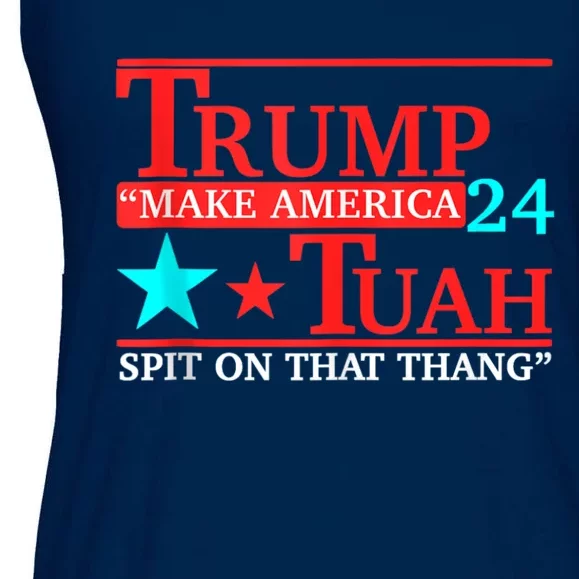 Hawk Tuah Funny Viral Humor Meme Video 24 Trump Tua Ladies Essential Flowy Tank