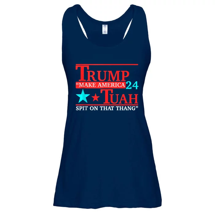 Hawk Tuah Funny Viral Humor Meme Video 24 Trump Tua Ladies Essential Flowy Tank