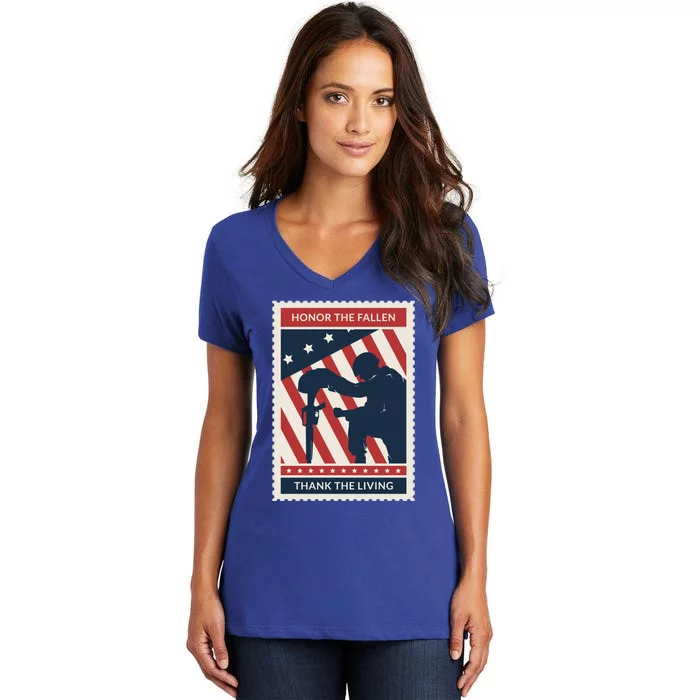 Honor The Fallen Thank The Living Vet Soldier Memorial Day Gift Women's V-Neck T-Shirt