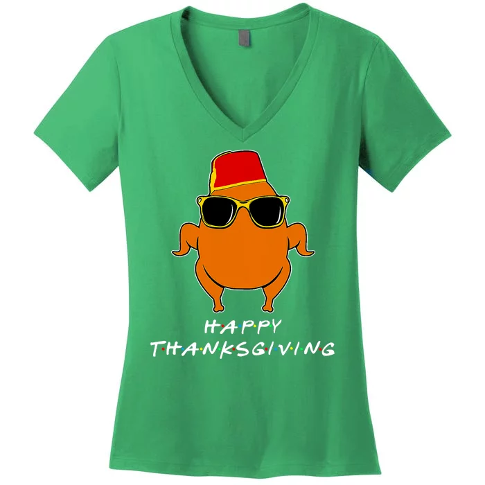 Happy Thanksgiving Friends Turkey Turkey Women's V-Neck T-Shirt