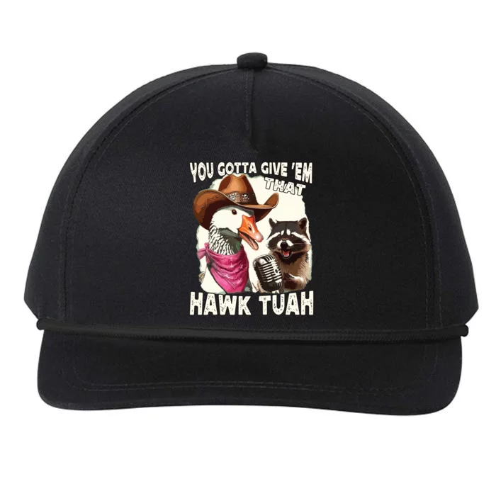 Hawk Tuah Funny Viral Humor Meme Video Girl 24 Goose Tuah Snapback Five-Panel Rope Hat