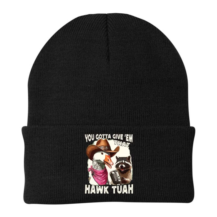 Hawk Tuah Funny Viral Humor Meme Video Girl 24 Goose Tuah Knit Cap Winter Beanie