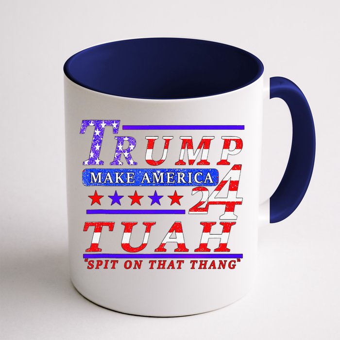 Hawk Tuah Funny Viral Humor Meme Video Tee24 Trump Tuah Front & Back Coffee Mug