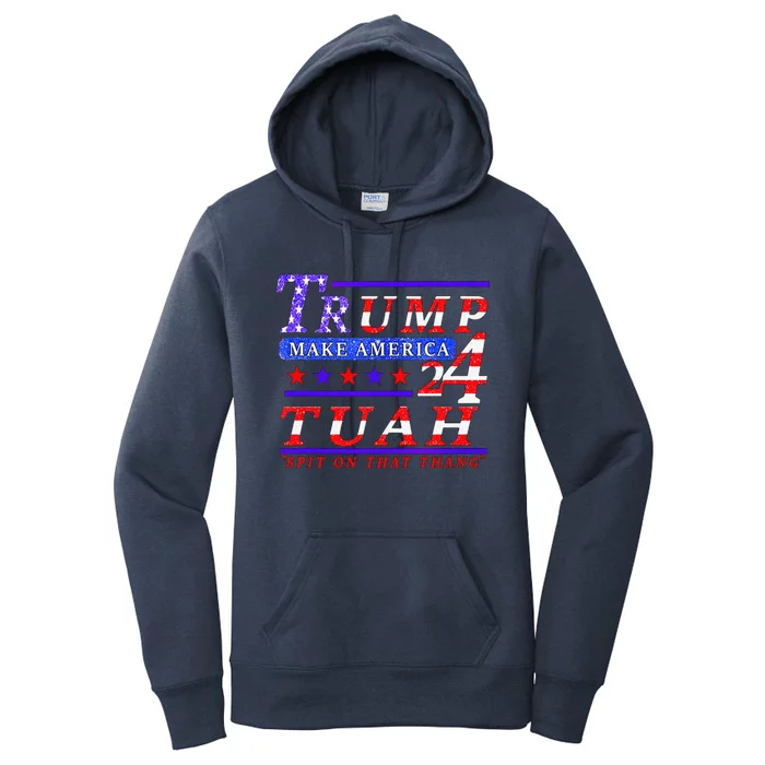 Hawk Tuah Funny Viral Humor Meme Video Tee24 Trump Tuah Women's Pullover Hoodie