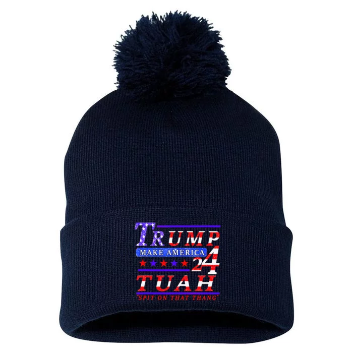 Hawk Tuah Funny Viral Humor Meme Video Tee24 Trump Tuah Pom Pom 12in Knit Beanie