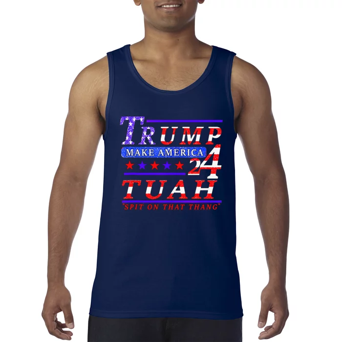 Hawk Tuah Funny Viral Humor Meme Video Tee24 Trump Tuah Tank Top