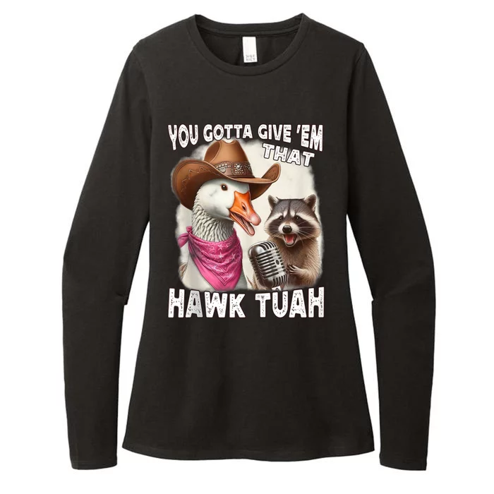 Hawk Tuah Funny Viral Humor Meme Video 24 Goose Tua Womens CVC Long Sleeve Shirt