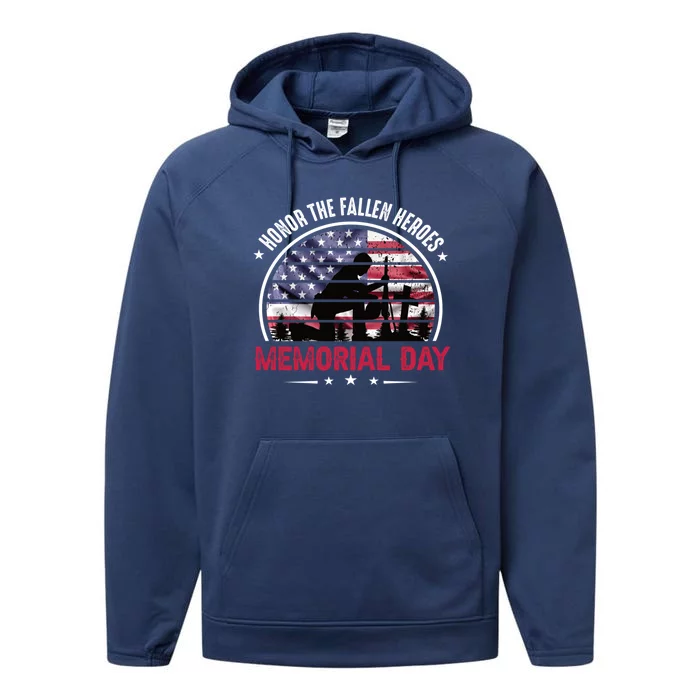 Honor The Fallen Heroes Memorial Day With American Flag Funny Gift Performance Fleece Hoodie