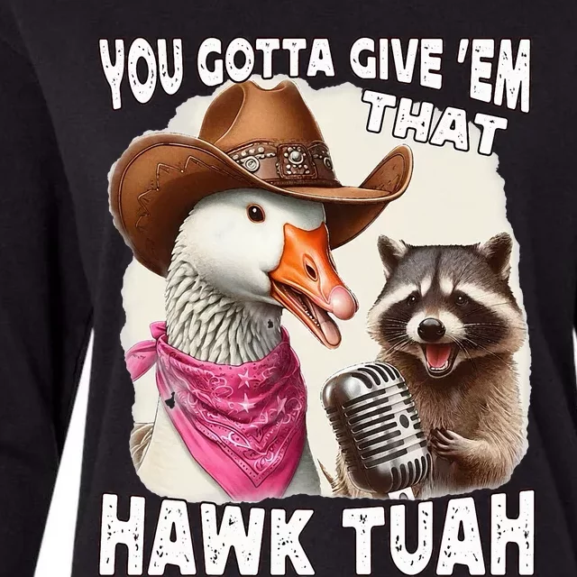 Hawk Tuah Funny Viral Humor Meme Video Girl 24 Goose Tua Womens Cotton Relaxed Long Sleeve T-Shirt