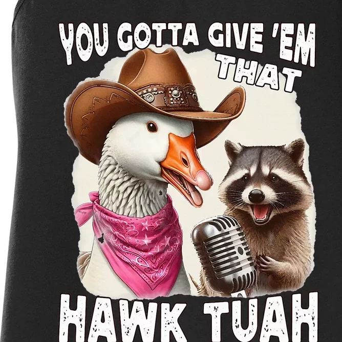 Hawk Tuah Funny Viral Humor Meme Video Girl 24 Goose Tua Women's Racerback Tank