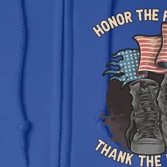 Honor The Fallen Thank The Living Veterans Military Distress Cute Gift Full Zip Hoodie