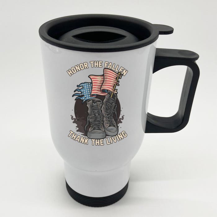 Honor The Fallen Thank The Living Veterans Military Distress Cute Gift Front & Back Stainless Steel Travel Mug