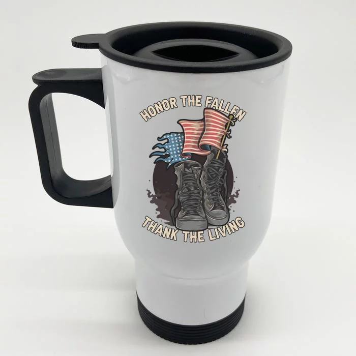 Honor The Fallen Thank The Living Veterans Military Distress Cute Gift Front & Back Stainless Steel Travel Mug