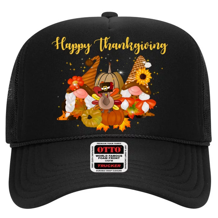 Happy Thanksgiving Fall Gnomes High Crown Mesh Trucker Hat