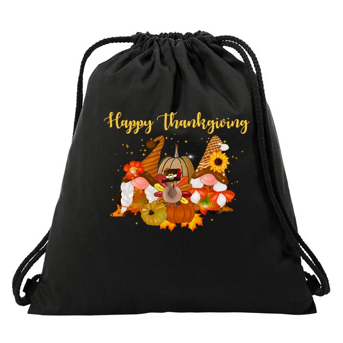 Happy Thanksgiving Fall Gnomes Drawstring Bag