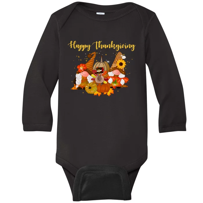 Happy Thanksgiving Fall Gnomes Baby Long Sleeve Bodysuit