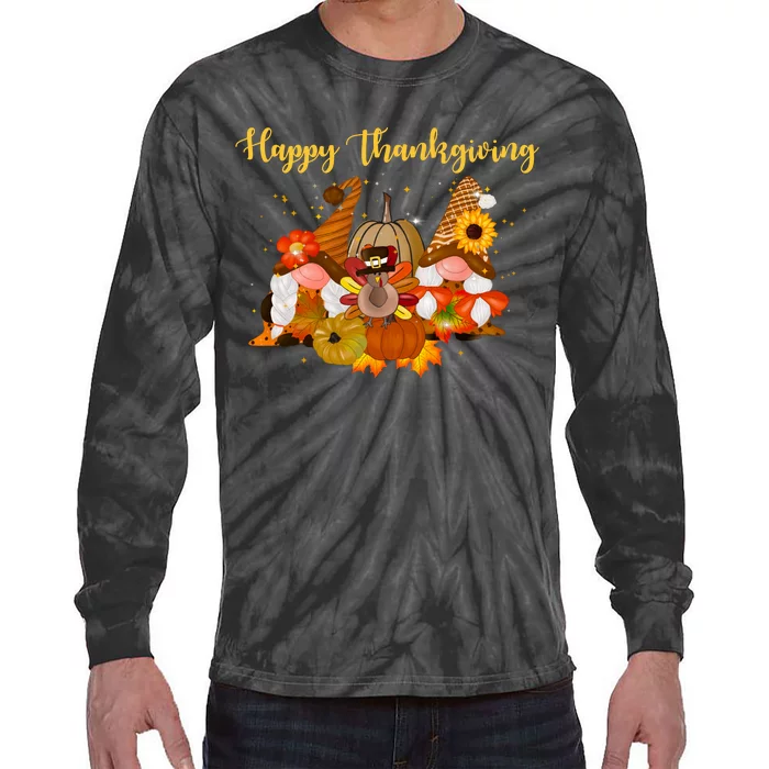 Happy Thanksgiving Fall Gnomes Tie-Dye Long Sleeve Shirt